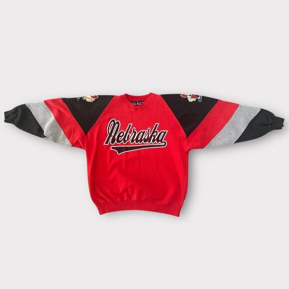 Vintage 90s Nebraska Huskers Football NCAA Colorblock Spellout SweatshirtL